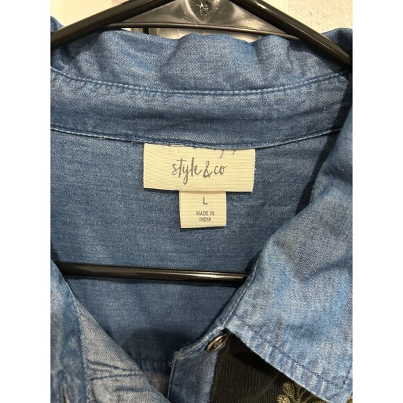 Style & Co Womens Embroidered Denim Long Sleeve Button Up Shirt Sz L - Picture 5 of 9